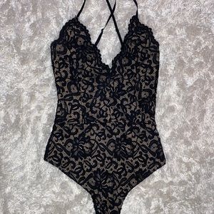 Black Lace Bodysuit Low Neckline Adjustable Straps
